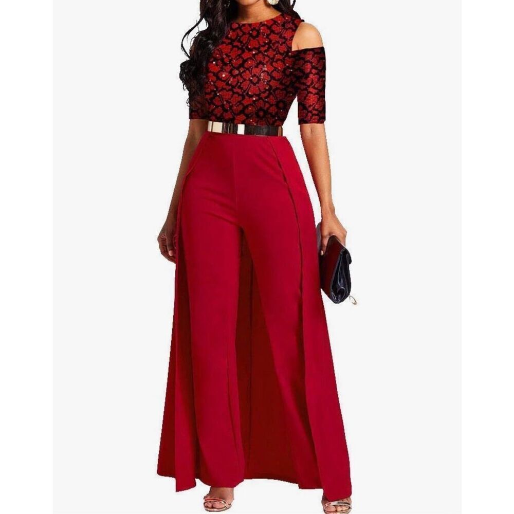 NEW Overlay Embellished Jumpsuit High-Waist Woman Romper XL